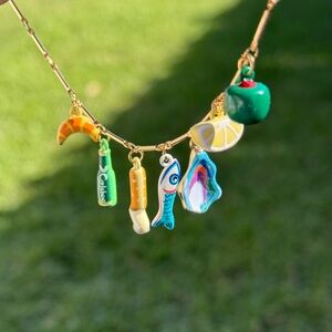 Hand Sculpted porcelain tapas charm necklace gold filled chain.Christmas Gift